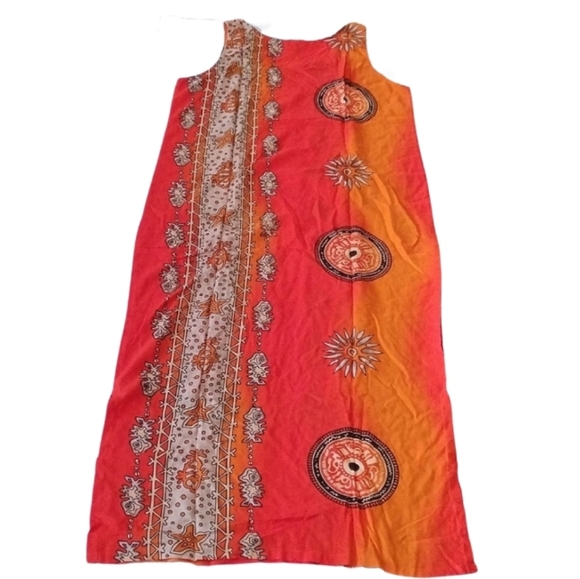 Orange Printed Scoop Neck Long Shift Dress, Sizes Small or Large - Picture 2 of 6